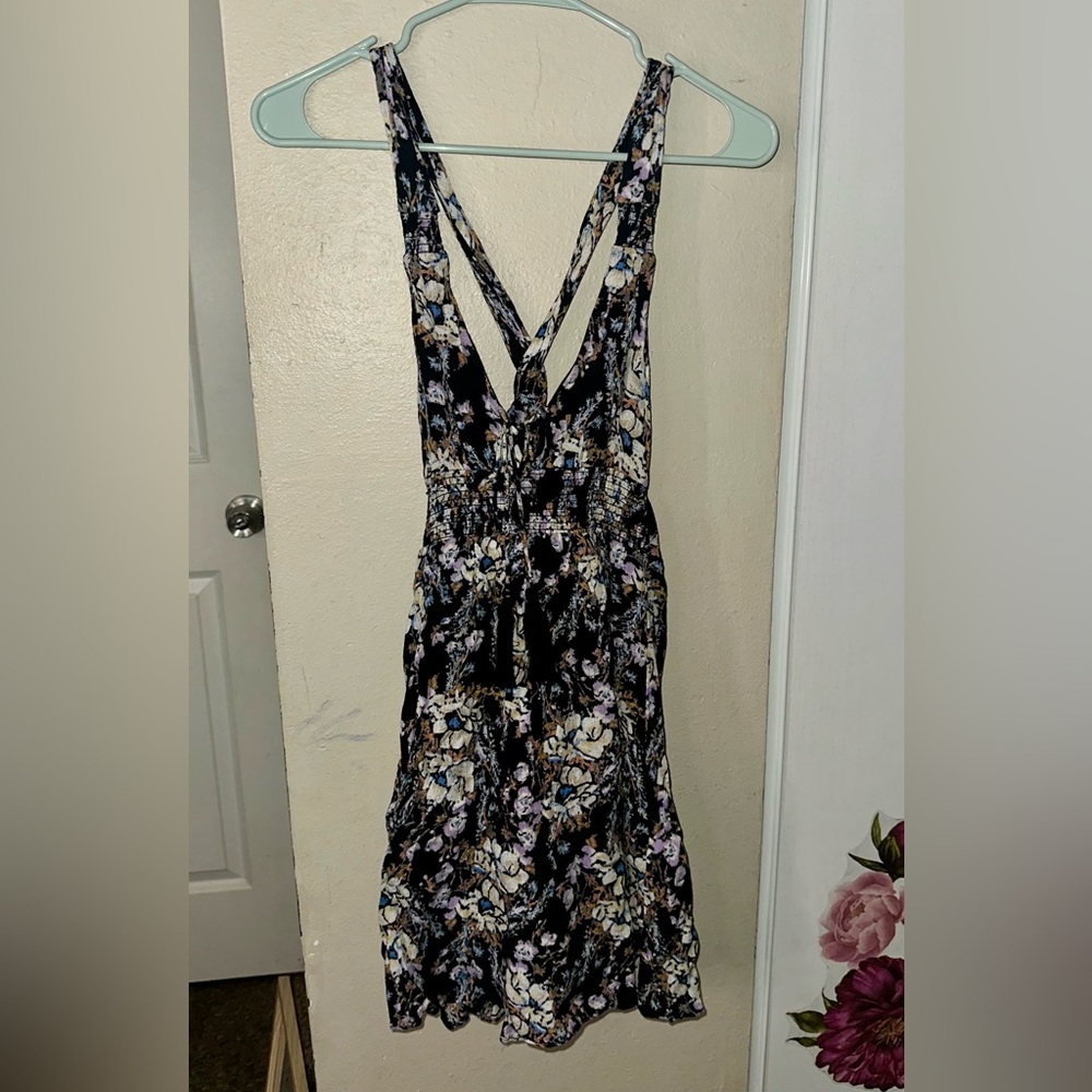 Free People Black Floral Backless Dress